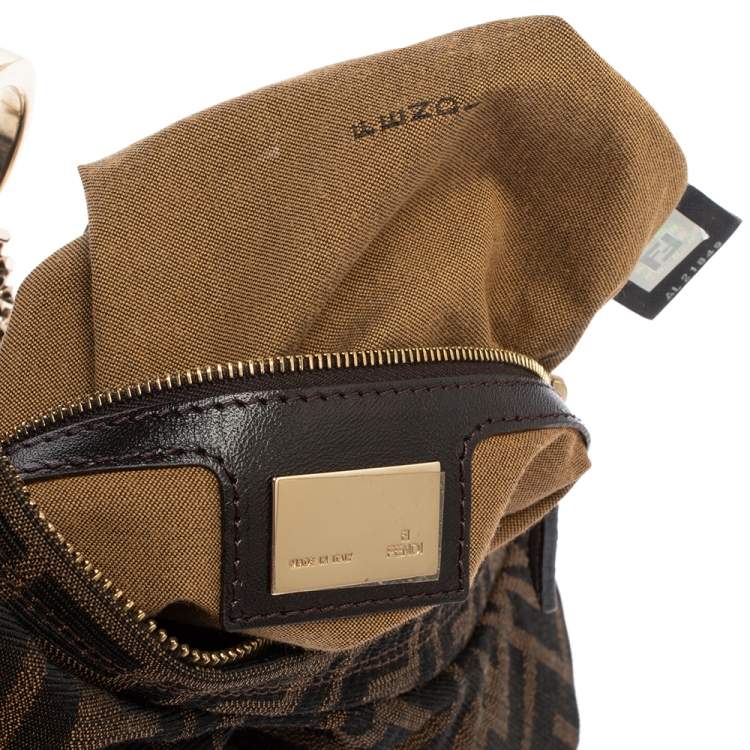 Pre Owned Fendi Brown/Gold Zucca Canvas and Leather Chef Chain Link Hobo