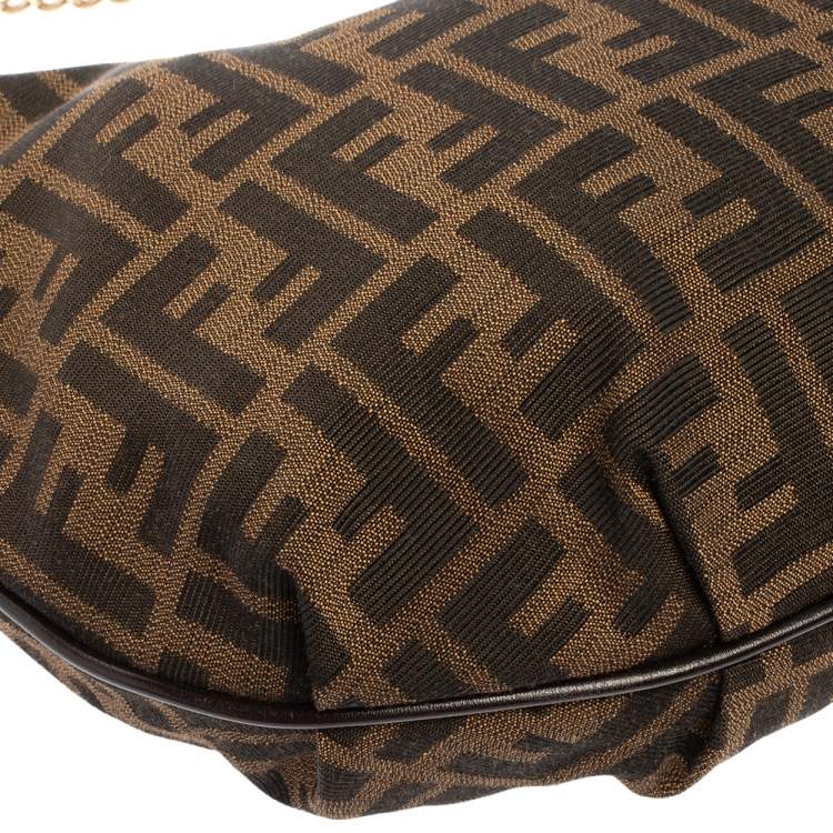 Pre Owned Fendi Brown/Gold Zucca Canvas and Leather Chef Chain Link Hobo