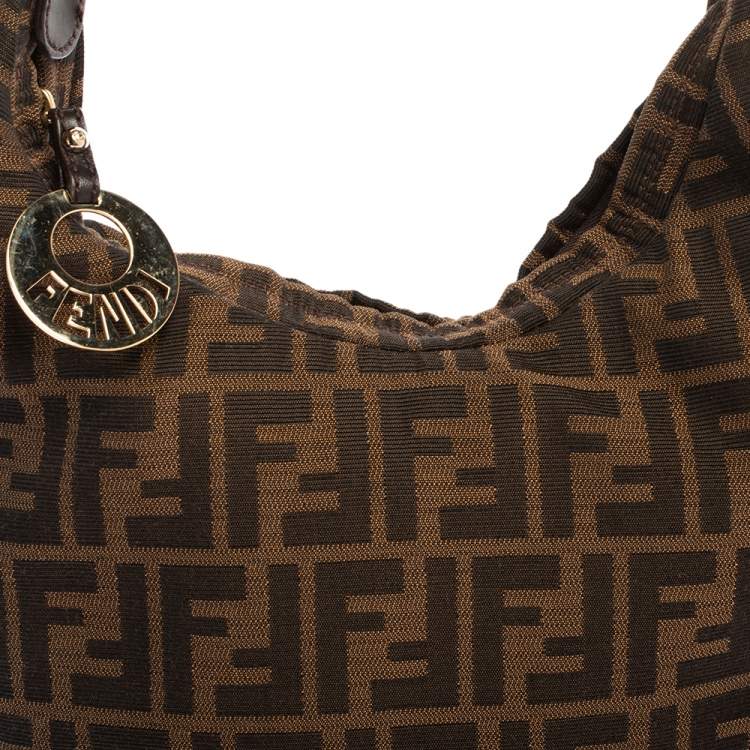 Pre Owned Fendi Brown/Gold Zucca Canvas and Leather Chef Chain Link Hobo
