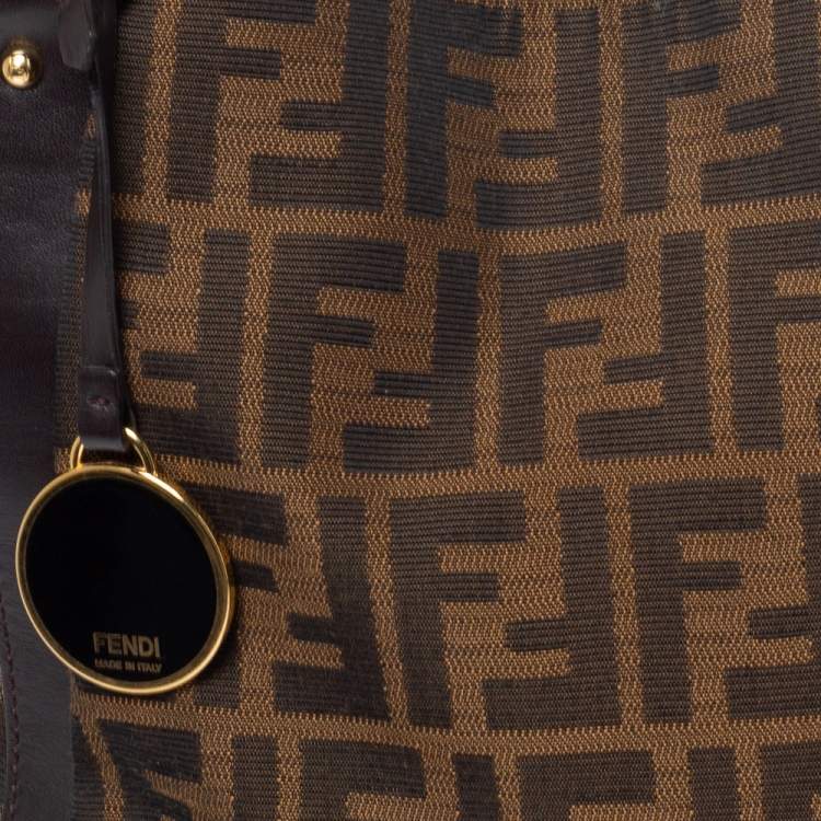 Pre Owned Fendi Tobacco Zucca Canvas and Leather Logo Charm Shoulder Bag