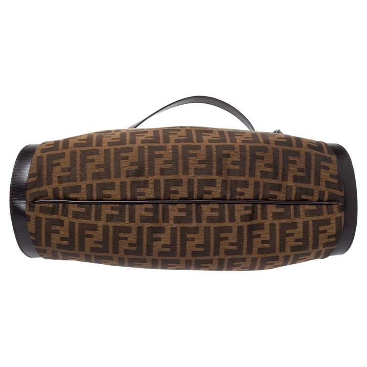 Pre Owned Fendi Tobacco Zucca Canvas and Leather Logo Charm Shoulder Bag