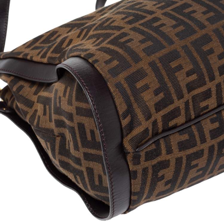Pre Owned Fendi Tobacco Zucca Canvas and Leather Logo Charm Shoulder Bag
