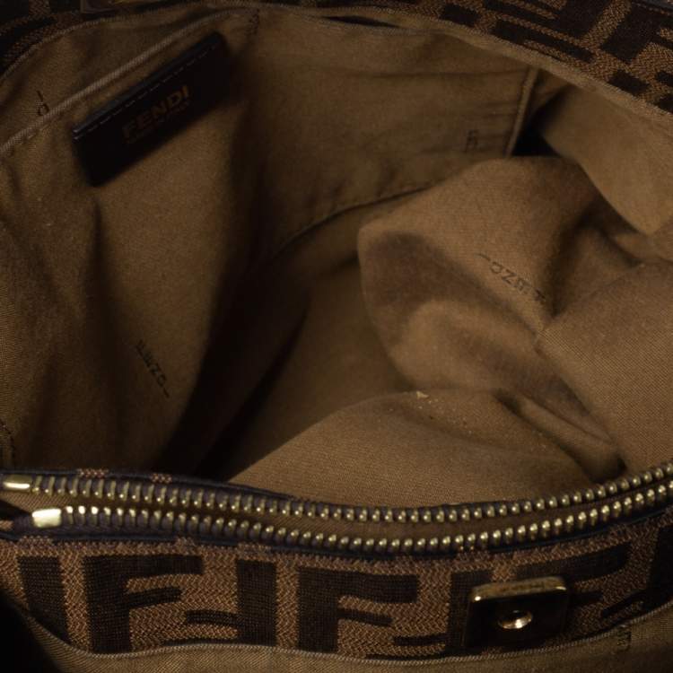Pre Owned Fendi Tobacco Zucca Canvas and Leather Logo Charm Shoulder Bag