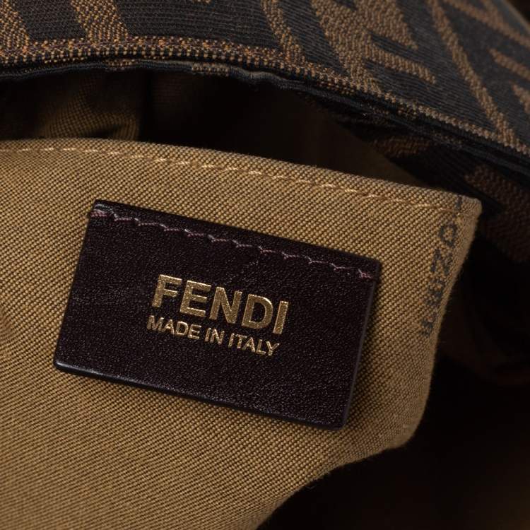 Pre Owned Fendi Tobacco Zucca Canvas and Leather Logo Charm Shoulder Bag