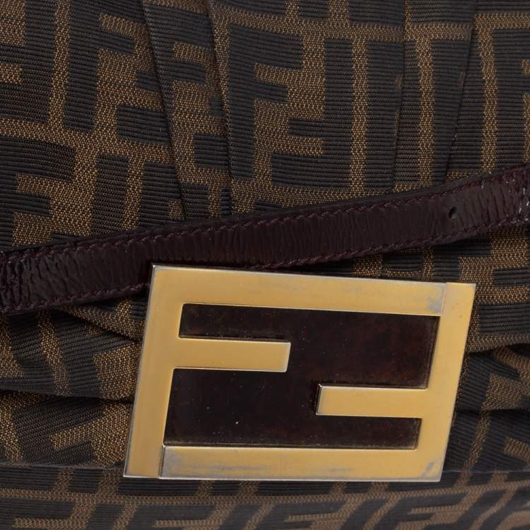 Pre Owned Fendi Tobacco Zucca Canvas and Patent Leather Mia Crossbody Bag