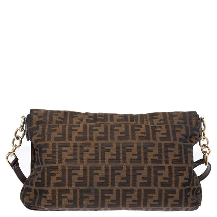 Pre Owned Fendi Tobacco Zucca Canvas and Patent Leather Mia Crossbody Bag