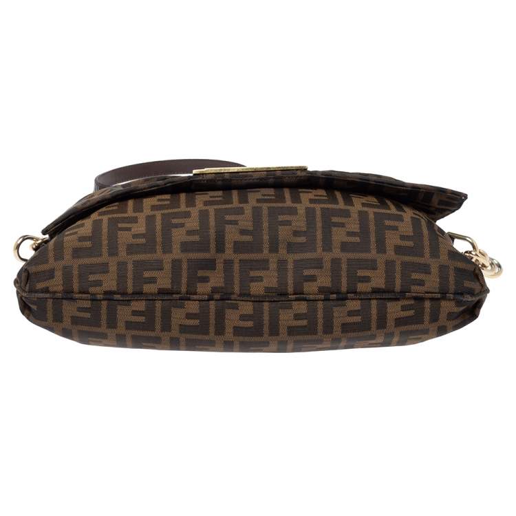 Pre Owned Fendi Tobacco Zucca Canvas and Patent Leather Mia Crossbody Bag