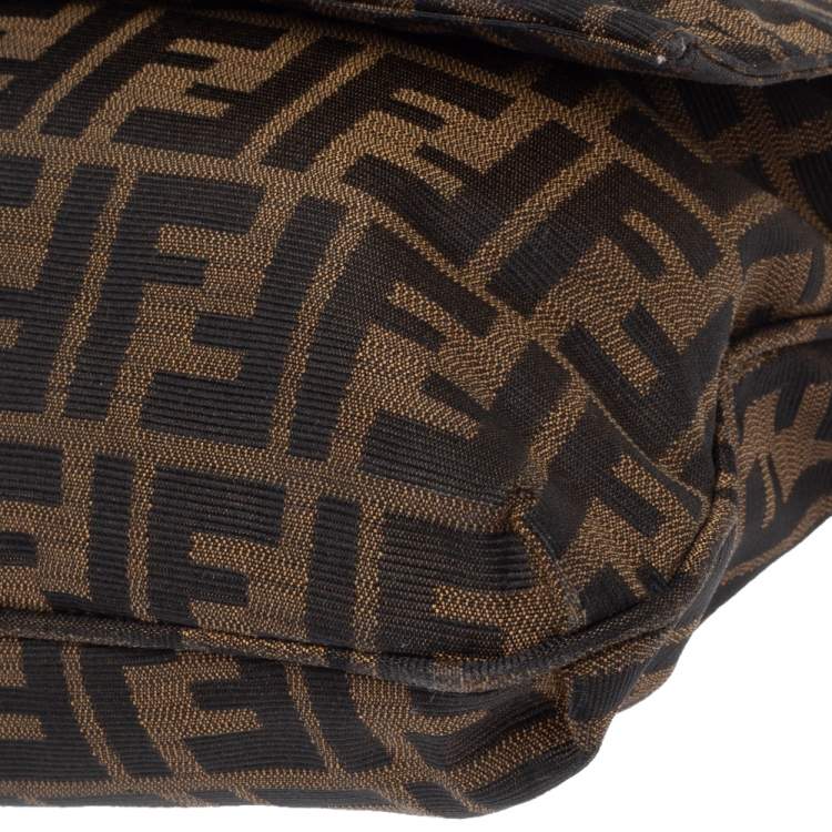 Pre Owned Fendi Tobacco Zucca Canvas and Patent Leather Mia Crossbody Bag