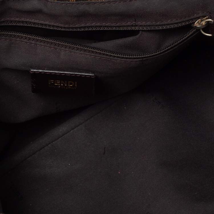 Pre Owned Fendi Tobacco Zucca Canvas and Patent Leather Mia Crossbody Bag
