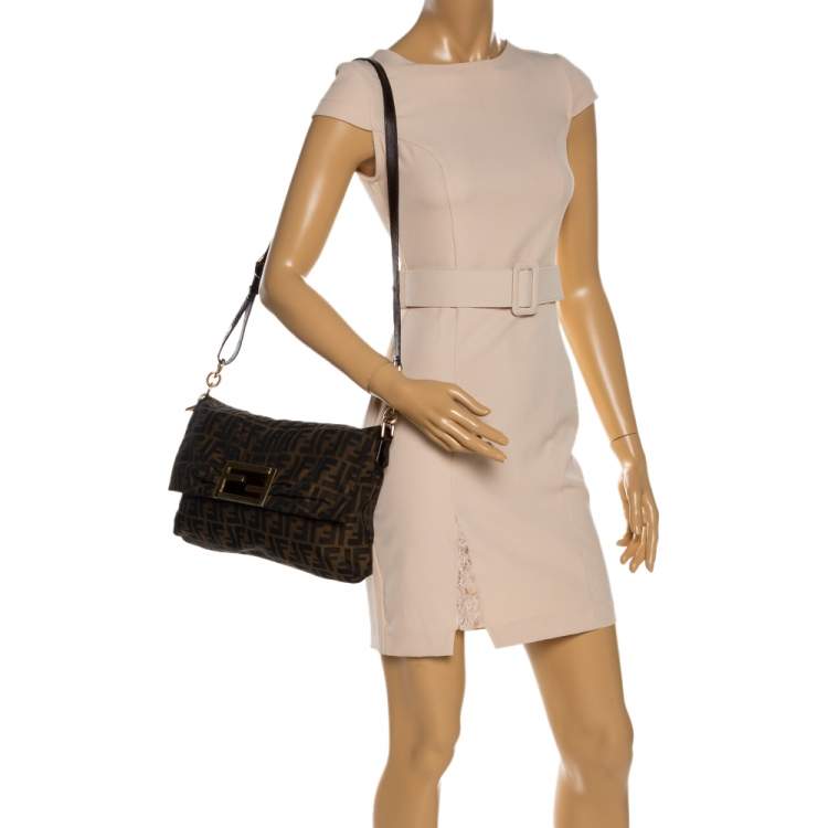 Pre Owned Fendi Tobacco Zucca Canvas and Patent Leather Mia Crossbody Bag