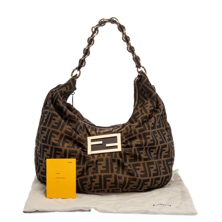 Pre Owned Fendi Tobacco  Zucca Canvas and Patent Leather Mia Hobo