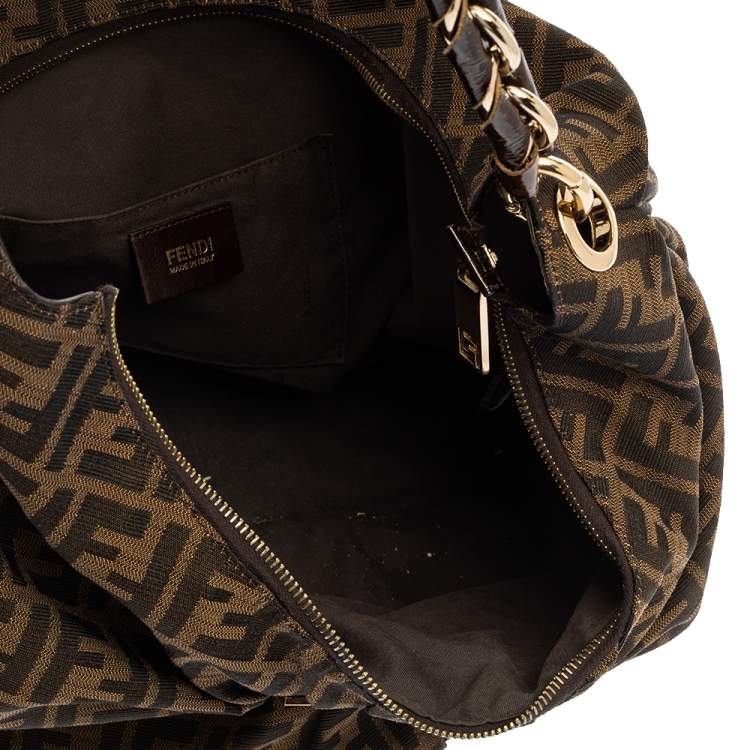 Pre Owned Fendi Tobacco  Zucca Canvas and Patent Leather Mia Hobo
