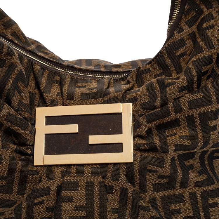 Pre Owned Fendi Tobacco  Zucca Canvas and Patent Leather Mia Hobo