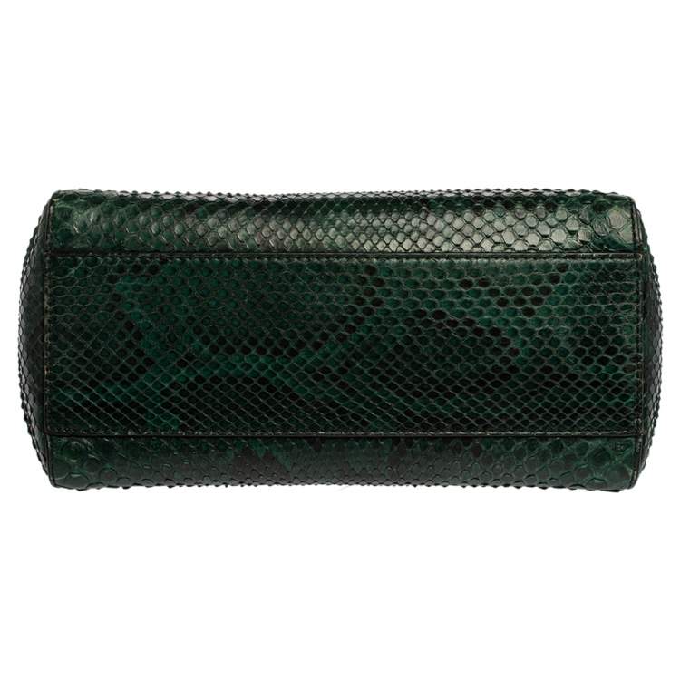 Pre Owned Fendi Green Python Mini Peekaboo Top Handle Bag