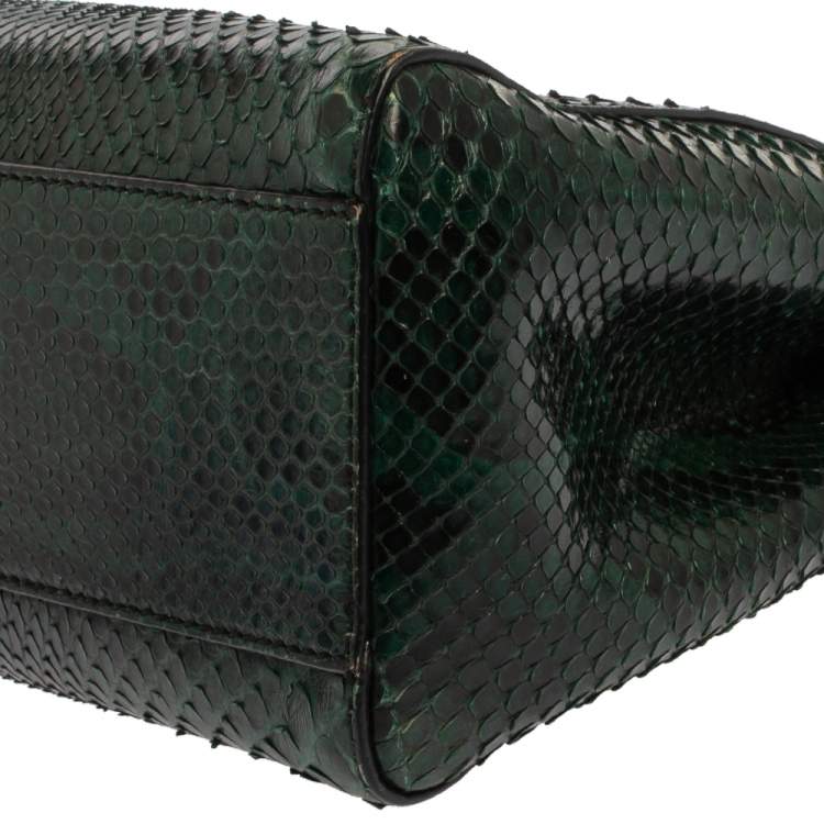 Pre Owned Fendi Green Python Mini Peekaboo Top Handle Bag