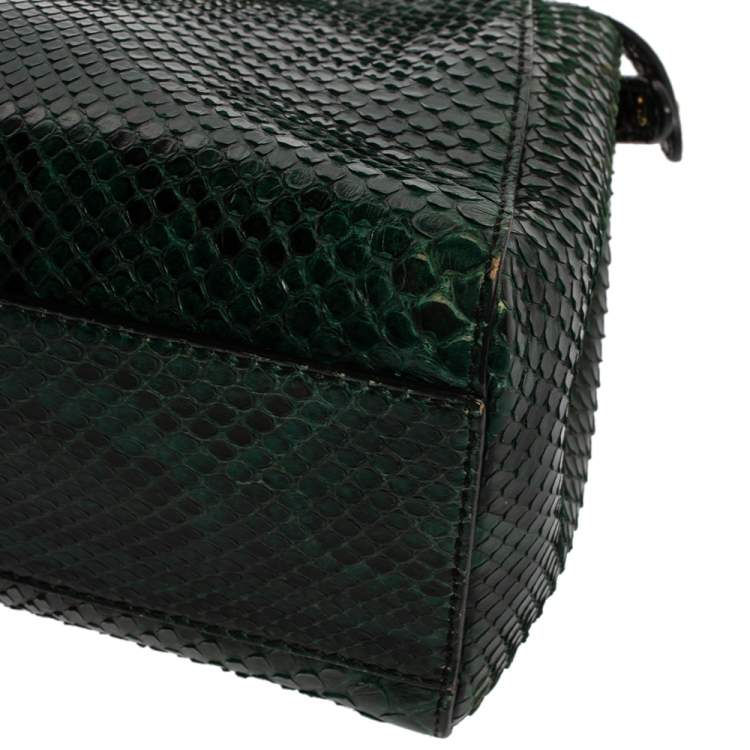 Pre Owned Fendi Green Python Mini Peekaboo Top Handle Bag