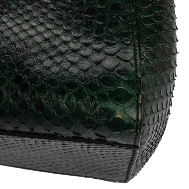 Pre Owned Fendi Green Python Mini Peekaboo Top Handle Bag