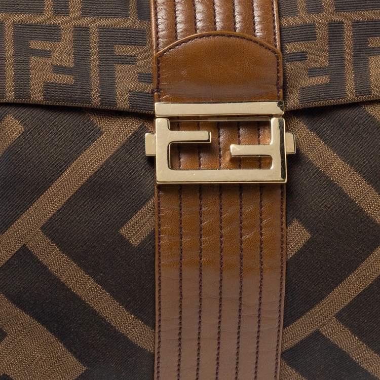 Pre Owned Fendi Tobacco Zucca Canvas Maxi Baguette Flap Shoulder Bag