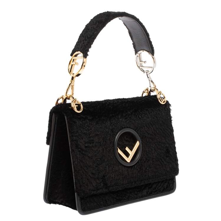 Pre Owned Fendi Black Velvet Kan I F Top Handle Bag