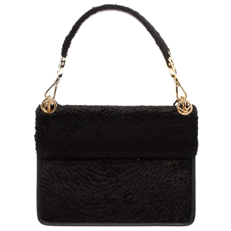 Pre Owned Fendi Black Velvet Kan I F Top Handle Bag