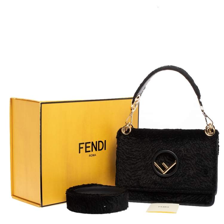 Pre Owned Fendi Black Velvet Kan I F Top Handle Bag