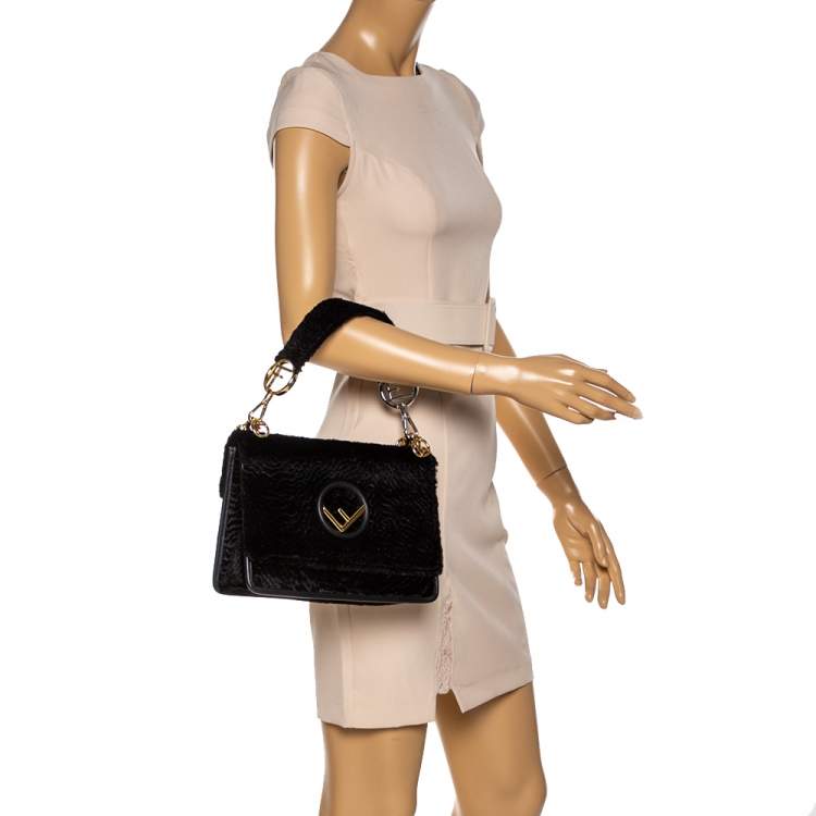 Pre Owned Fendi Black Velvet Kan I F Top Handle Bag