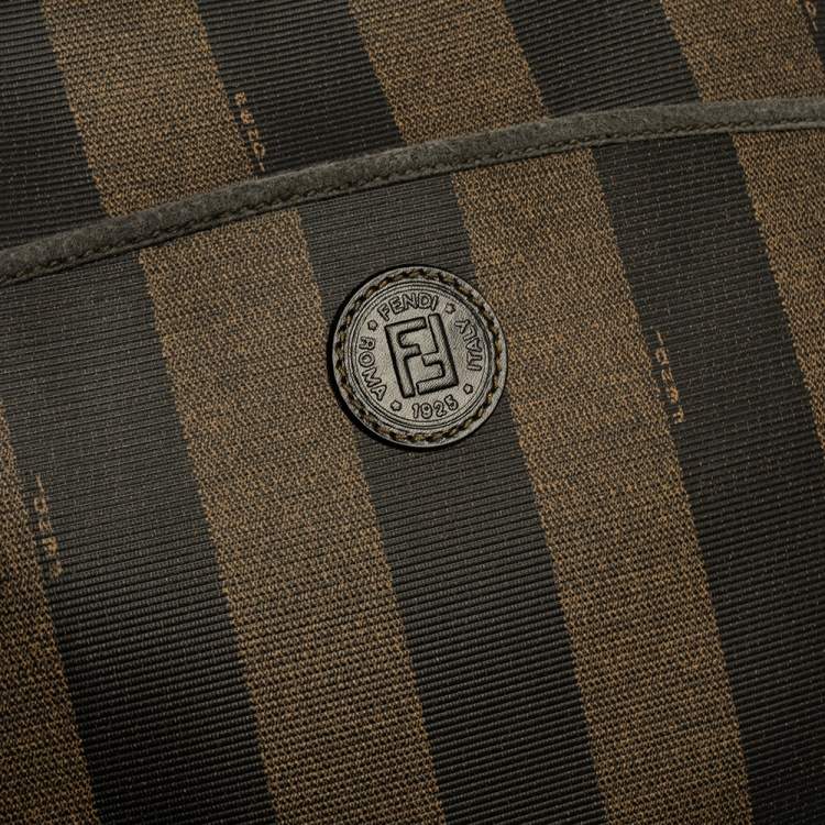 Pre Owned Fendi Black/Tobacco Pequin Striped Coated Canvas Vintage Crossbody Bag