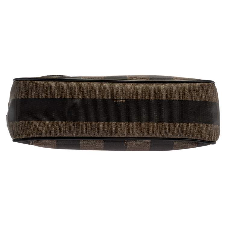 Pre Owned Fendi Black/Tobacco Pequin Striped Coated Canvas Vintage Crossbody Bag