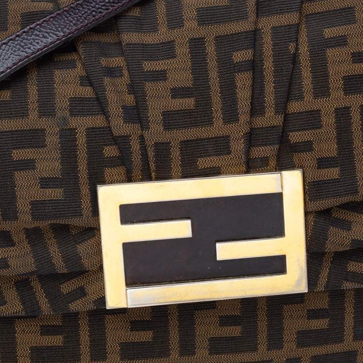 Pre Owned Fendi Tobacco Zucca Canvas and Patent Leather Mia Flap Bag