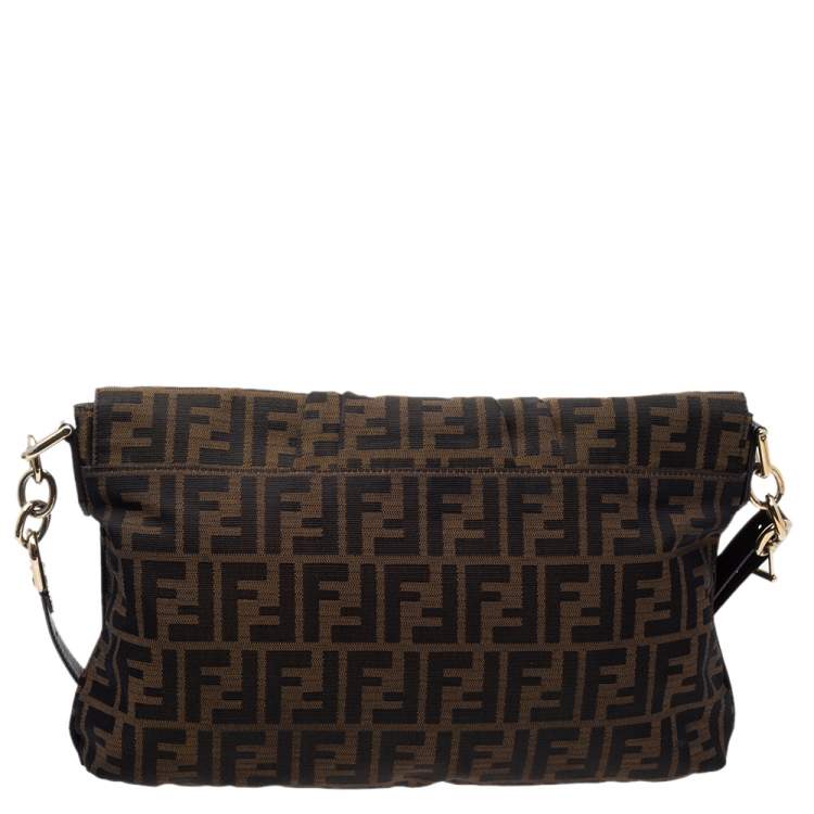 Pre Owned Fendi Tobacco Zucca Canvas and Patent Leather Mia Flap Bag