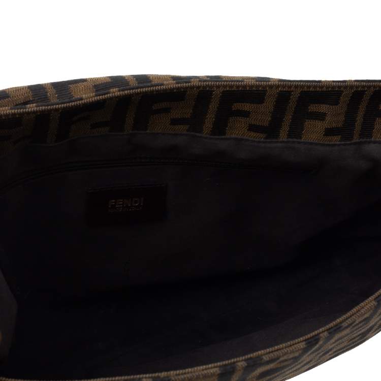 Pre Owned Fendi Tobacco Zucca Canvas and Patent Leather Mia Flap Bag