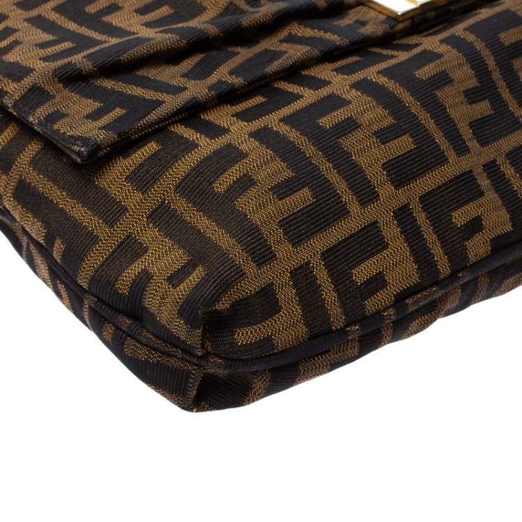 Pre Owned Fendi Tobacco Zucca Canvas and Patent Leather Mia Flap Bag