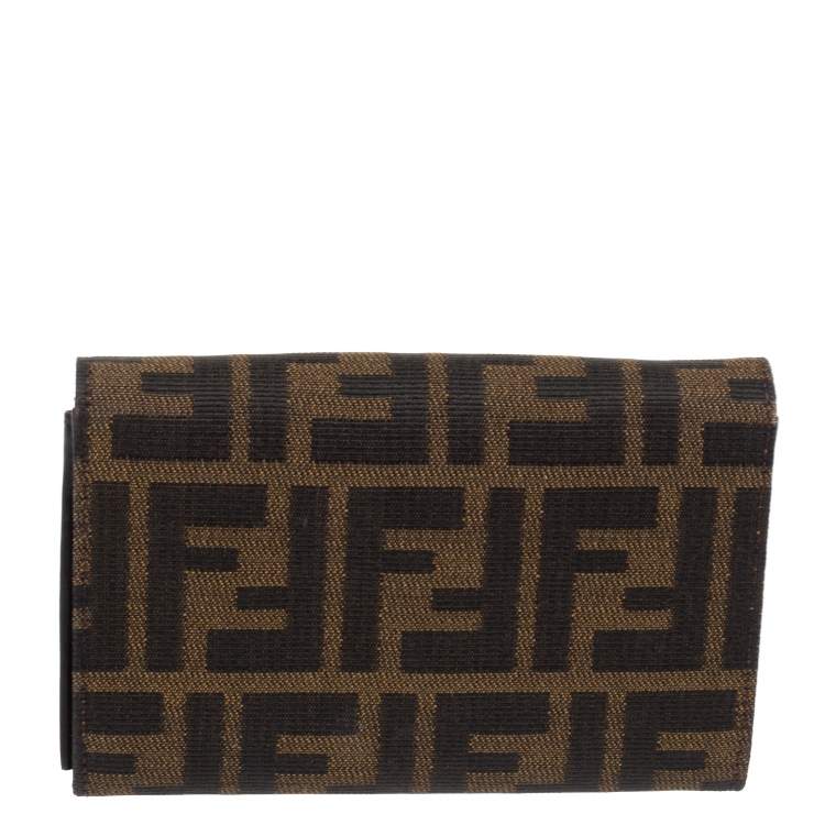 Pre Owned Fendi Tobacco Zucca Canvas and Leather Compact Wallet
