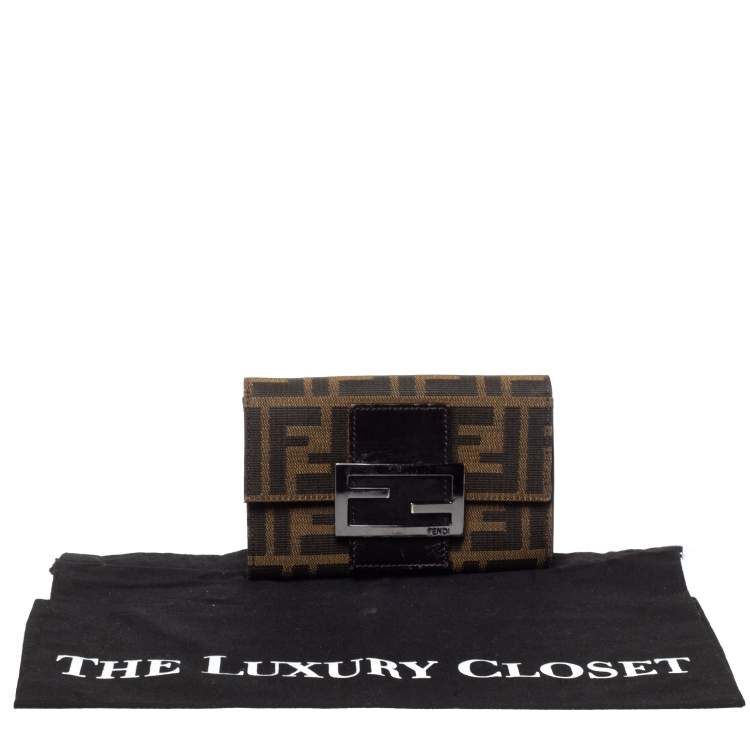 Pre Owned Fendi Tobacco Zucca Canvas and Leather Compact Wallet