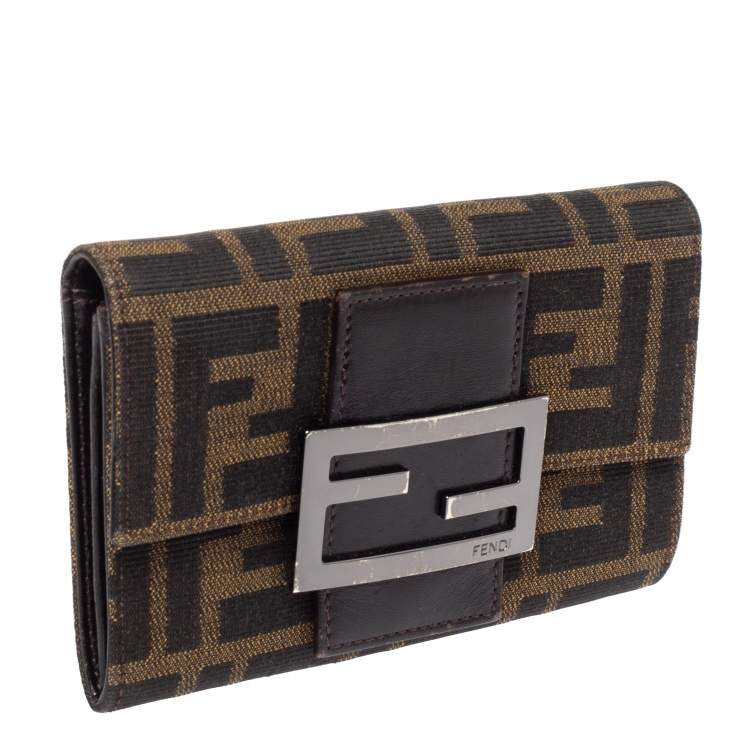 Pre Owned Fendi Tobacco Zucca Canvas and Leather Compact Wallet
