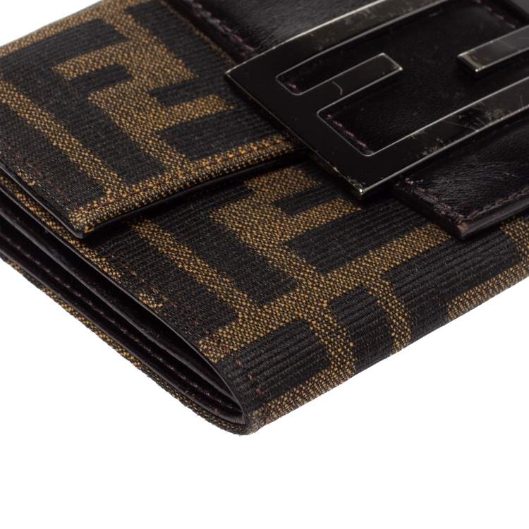 Pre Owned Fendi Tobacco Zucca Canvas and Leather Compact Wallet