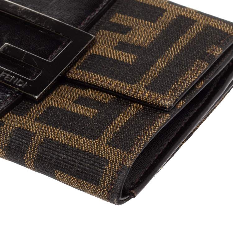 Pre Owned Fendi Tobacco Zucca Canvas and Leather Compact Wallet