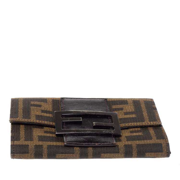 Pre Owned Fendi Tobacco Zucca Canvas and Leather Compact Wallet