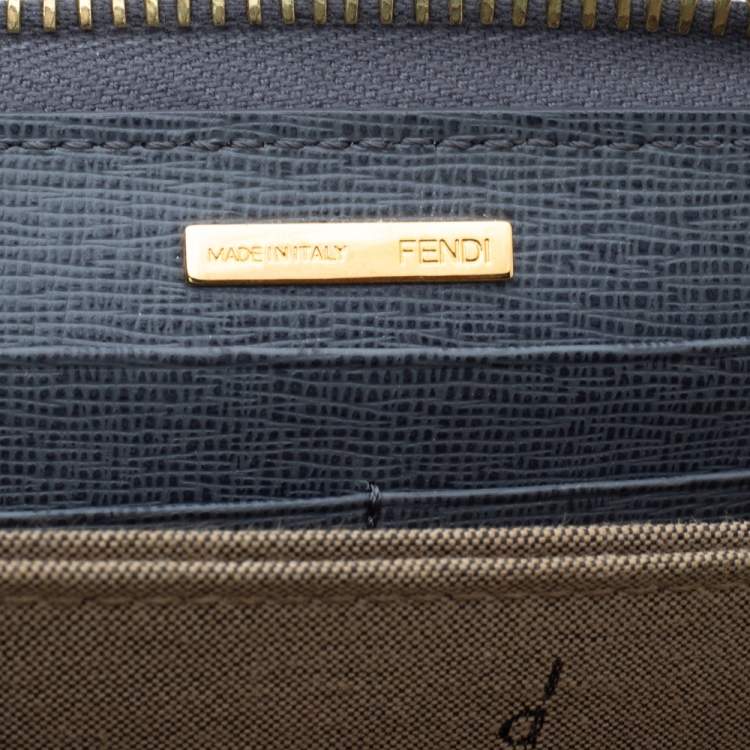Pre Owned Fendi Grey Leather Zip Around Continental Wallet