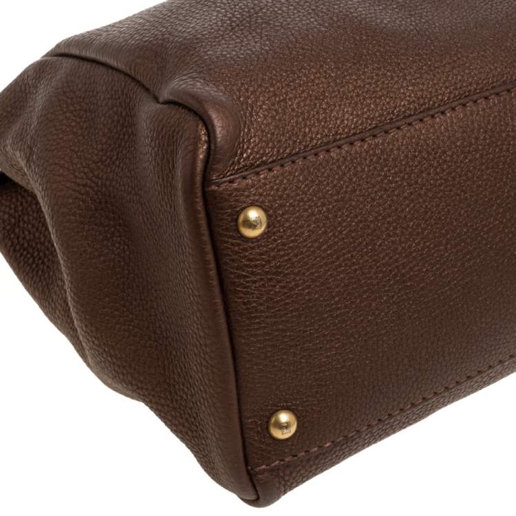 Pre Owned Fendi Bronze Selleria Leather Large Peekaboo Top Handle Bag