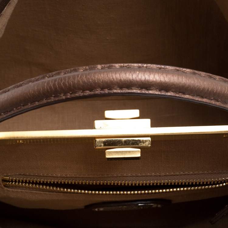 Pre Owned Fendi Bronze Selleria Leather Large Peekaboo Top Handle Bag