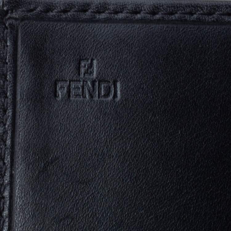 Pre Owned Fendi Black/Beige Zucchino Canvas and Leather Flap Continental Wallet