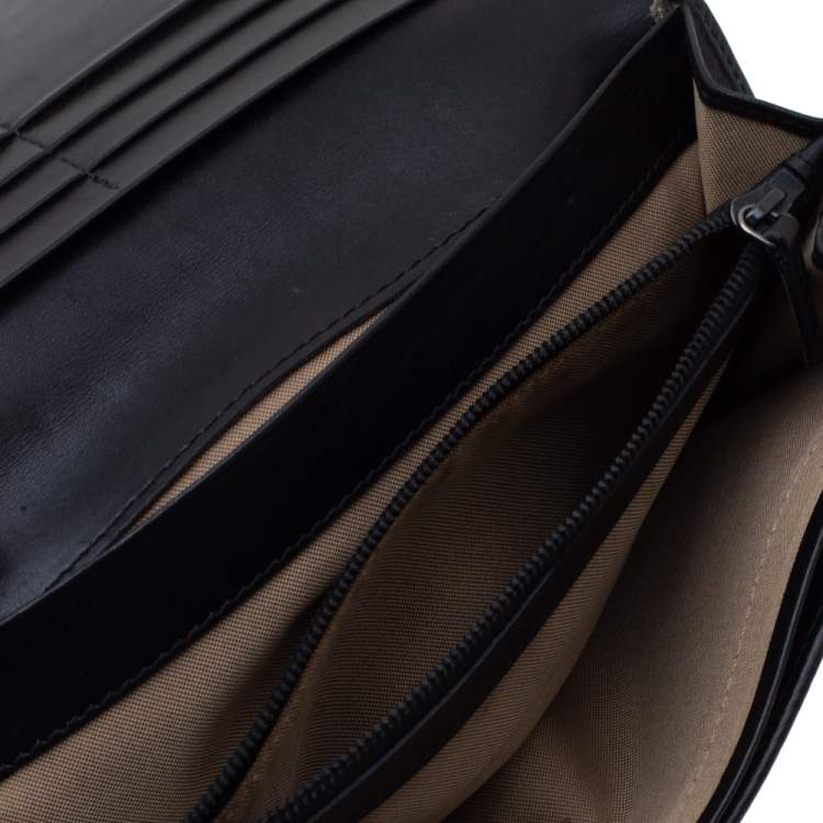 Pre Owned Fendi Black/Beige Zucchino Canvas and Leather Flap Continental Wallet