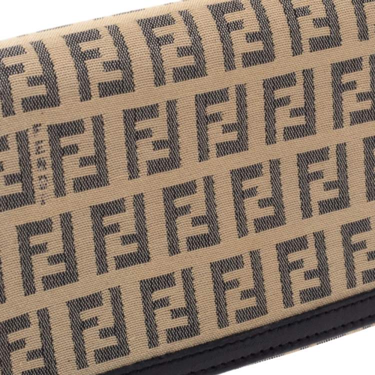 Pre Owned Fendi Black/Beige Zucchino Canvas and Leather Flap Continental Wallet