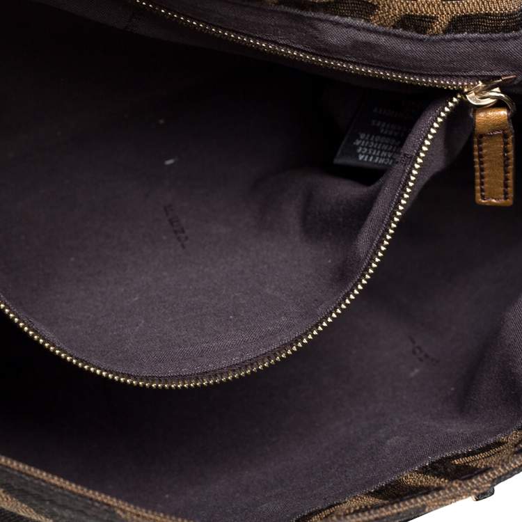 Pre Owned Fendi Tobacco Zucca Canvas and Leather Maxi Baguette Flap Shoulder Bag