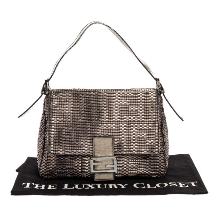 Pre Owned Fendi Metallic Woven Leather Mama Forever Shoulder Bag