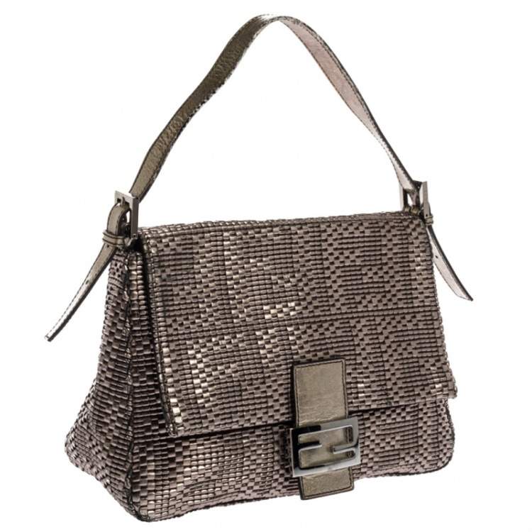Pre Owned Fendi Metallic Woven Leather Mama Forever Shoulder Bag