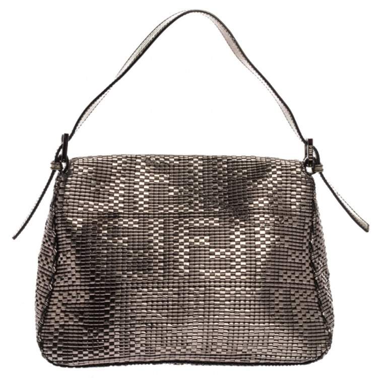 Pre Owned Fendi Metallic Woven Leather Mama Forever Shoulder Bag