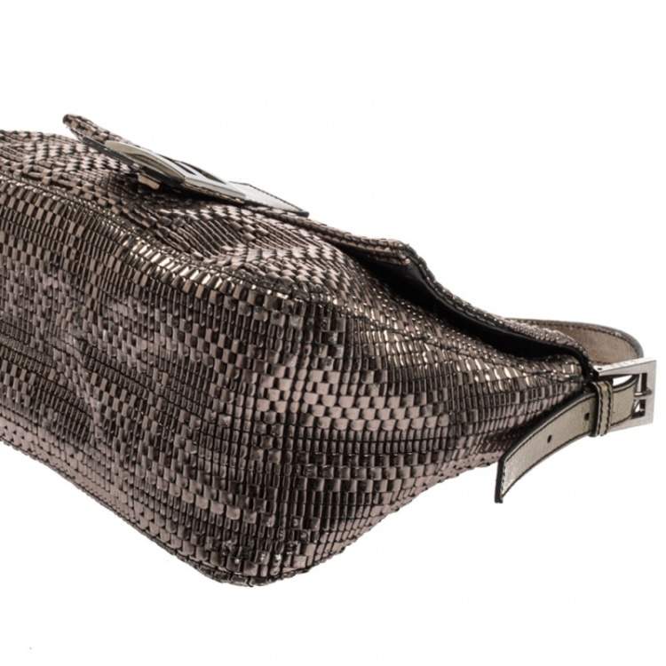 Pre Owned Fendi Metallic Woven Leather Mama Forever Shoulder Bag