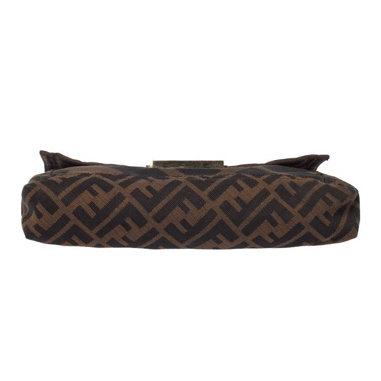 Pre Owned Fendi Brown Zucca Canvas and Leather Baguette Chain Shoulder Bag